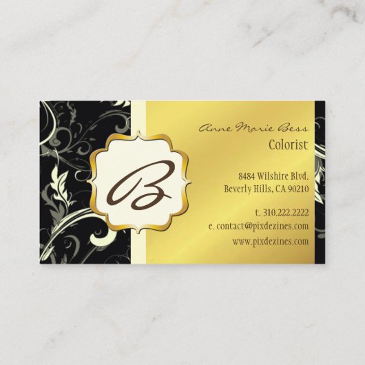 モノグラム、黒、クリームは名刺を渦巻き状に巻く 名刺 (裏面)