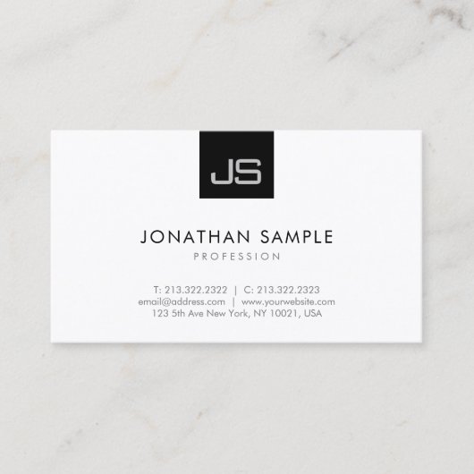 モノグラム 黒 白 モダン シンプル テンプレート 名刺 (正面)