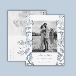 モノグラム 2枚の写真 フレンチブルーの結婚式 セーブ・ザ・デート ポストカード
