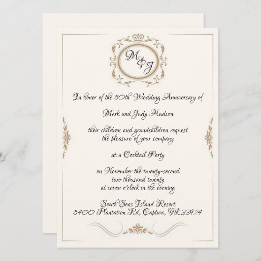 モノグラム 50周年記念のお祝い 招待状 (正面/裏面)