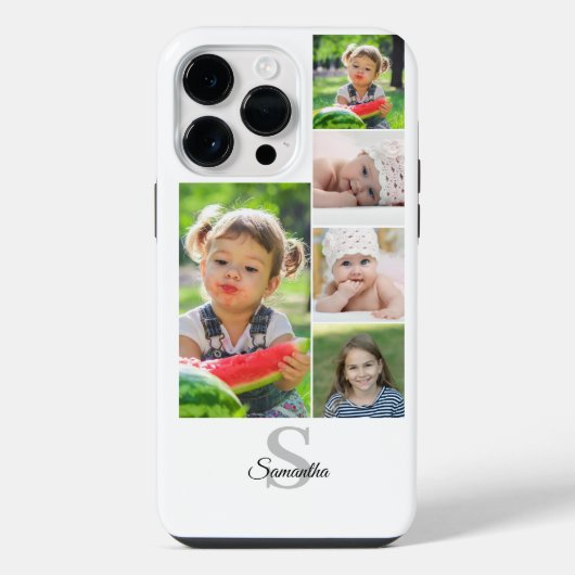 モノグラム 5 枚フォトコラージュ 名前 iPhone/iPad ケース (裏面)