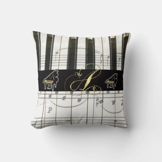 モノグラム"A"のグランドピアノのキーボード クッション (正面)