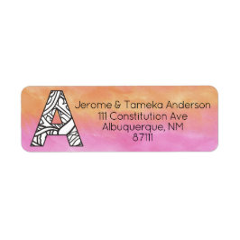 モノグラム「A」もつれ文字オレンジピンク水色 ラベル