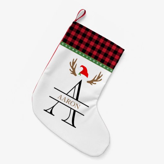 モノグラム「A」赤黒タルタン柄 クリスマス スモールクリスマスストッキング (正面 (吊り時))
