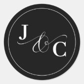モノグラム&amp;ブラック&amp;ホワイトの結婚式 ラウンドシール (正面)