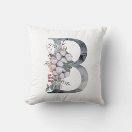 モノグラム B はじめの文字 B, 水彩 ブルー ピーチ ピンク   クッション