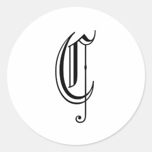 モノグラム"C"のステッカーの古い英国のStyle_Blackの文字 ラウンドシール