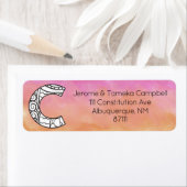 モノグラム「C」もつれ文字オレンジピンク水色 ラベル (インサイチュ)