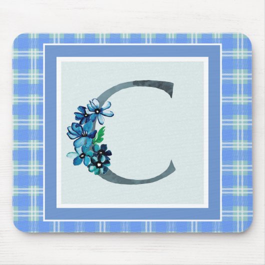 モノグラム「C」ブループレイド マウスパッド (正面)