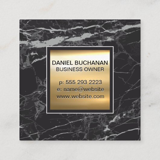 モノグラム | Chic金ゴールドメタル |黒い大理石 スクエア名刺 (裏面)