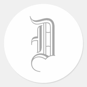 モノグラム"D"ステッカー旧英語スタイル_グレー文字 ラウンドシール