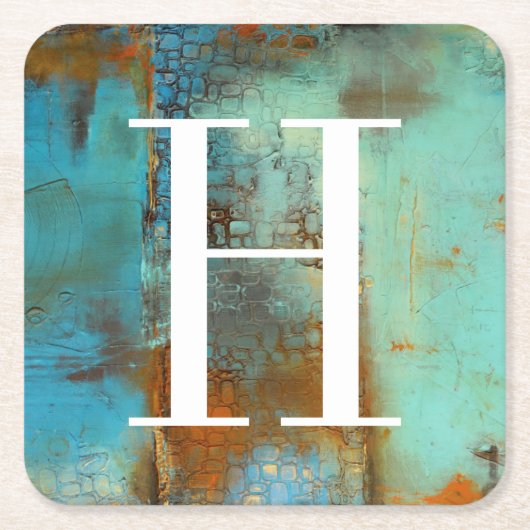 モノグラム| Dejaの青 スクエアペーパーコースター (正面)