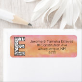 モノグラム「E」もつれ文字オレンジピンク水色 ラベル (インサイチュ)