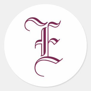 モノグラム"E"ステッカー旧英語スタイル_ワイン文字 ラウンドシール