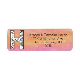 モノグラム「H」もつれ文字オレンジピンク水色 ラベル