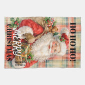 モノグラム Ho ho ho メリークリスマス サンタ 赤 キッチンタオル (横)