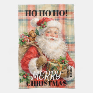 モノグラム Ho ho ho メリークリスマス サンタ 赤 キッチンタオル