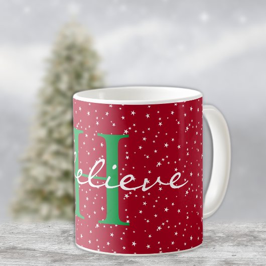 モノグラム、I believe、赤白星 11oz クラシック コーヒーマグカップ