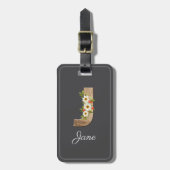 モノグラム J グレー木製文字フラワー荷物タグ ラゲッジタグ (正面縦)