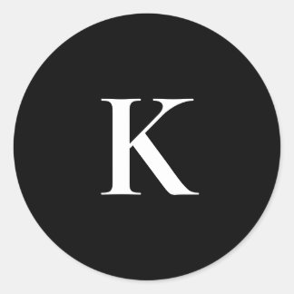 モノグラム「K」ステッカー - ブラック&ホワイト ミニマル ラウンドシール