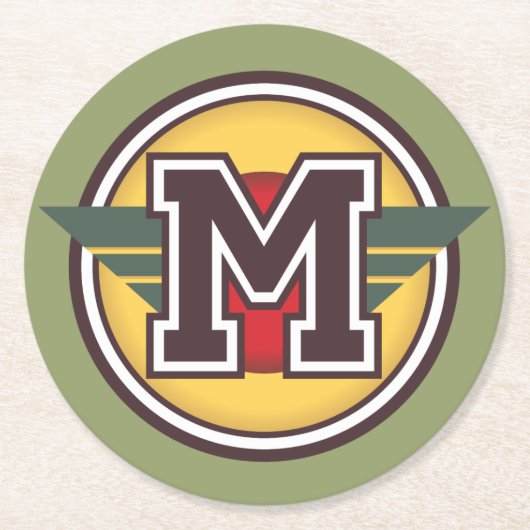 モノグラム「M」イニシャル ラウンドペーパーコースター (正面)