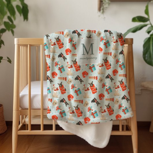 モノグラム | Mid-Century モダン Christmas Dogs シェルパブランケット