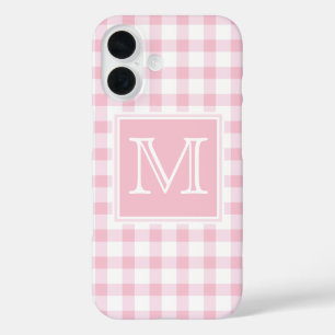 モノグラム Pastel Pink ガーリー Gingham Plaid 市松模様に iPhone 16ケース