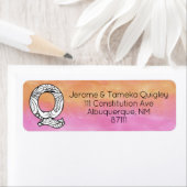 モノグラム「Q」もつれ文字オレンジピンク水色 ラベル (インサイチュ)