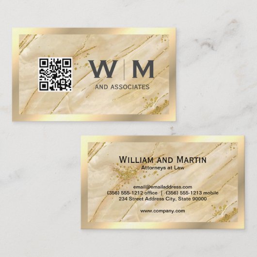 モノグラム | QRコード | 金ゴールド 名刺 (正面/裏面)