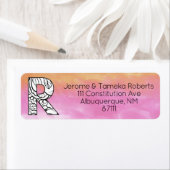 モノグラム「R」もつれ文字オレンジピンク水色 ラベル (インサイチュ)