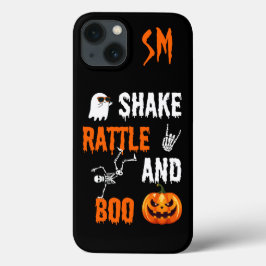 モノグラム Shake,Rattle,Boo 楽しいスケルトン ハロウィン iPhone 13ケース