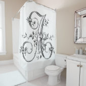 モノグラムAヴィンテージフランスのローズバドレターインブラック シャワーカーテン (インサイチュ)