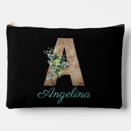 モノグラムA木文字レッドフラワーブラック アクセサリーポーチ