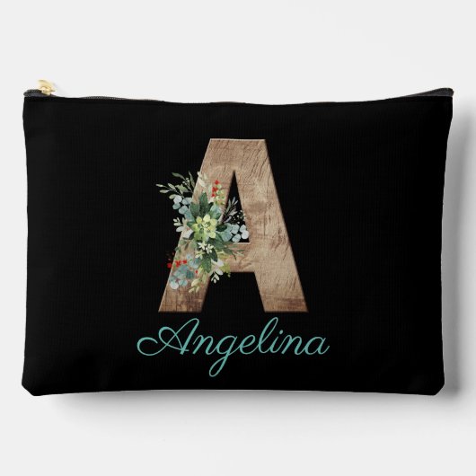 モノグラムA木文字レッドフラワーブラック アクセサリーポーチ (正面)