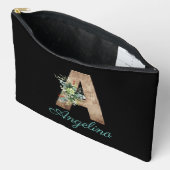 モノグラムA木文字レッドフラワーブラック アクセサリーポーチ (見開き)