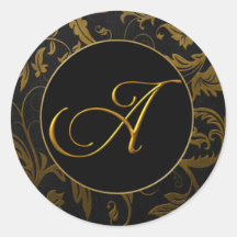 モノグラムA金ゴールドと黒ダマスクのウェディングシール