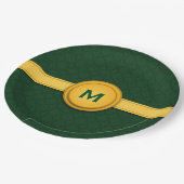 モノグラムA04を結婚する緑および金ゴールド ペーパープレート (アングル)