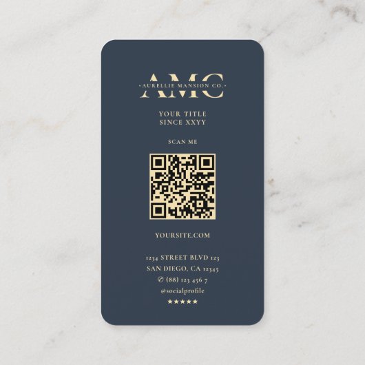 モノグラムA Mロゴプロフェッショナルモダンダークブルー 名刺 (裏面)