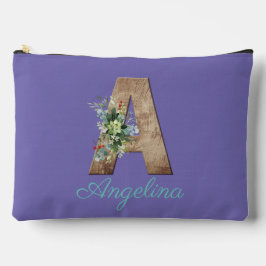 モノグラムA wood letter red flower light violet アクセサリーポーチ