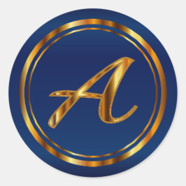モノグラムA-Z – ネイビーブルーの金属金ゴールド ラウンドシール