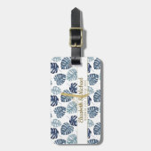 モノグラムAzureブルー熱帯葉金ゴールドニューリウェッド ラゲッジタグ (正面縦)