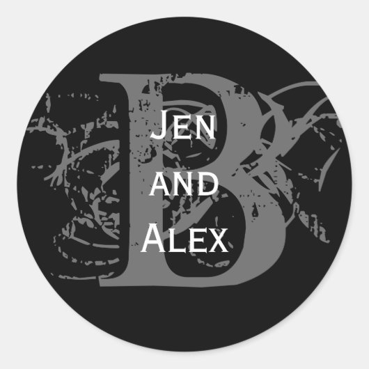 モノグラムBと名前ブラックステッカー ラウンドシール (正面)