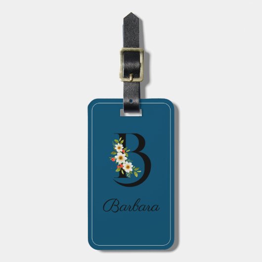 モノグラムBコバルトウォーターカラーフラワーラゲージタグ ラゲッジタグ (正面縦)