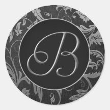 モノグラムBシルバーとブラックダマスクウェディングシール