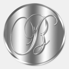 モノグラムBシルバーカラー結婚式招待状ホリデイ ラウンドシール