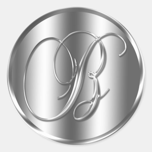 モノグラムBシルバーカラー結婚式招待状ホリデイ ラウンドシール (正面)