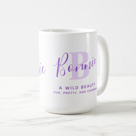 モノグラムBパープル文字コーヒーを意味するボニー名  コーヒーマグカップ (正面右)
