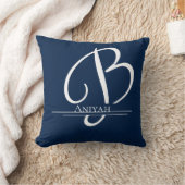 モノグラムBブルーホワイトネーム装飾用クッション クッション (ブランケット)