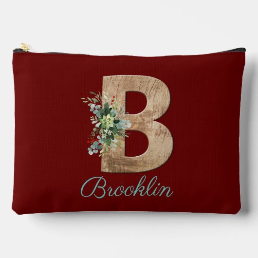 モノグラムB木文字ダークレッド花 アクセサリーポーチ (正面)