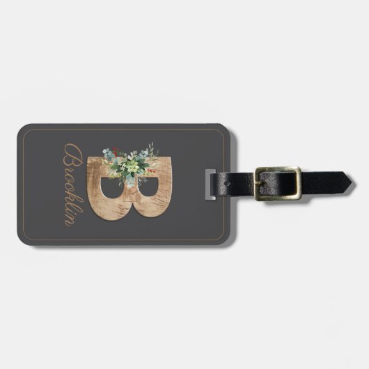 モノグラムB木文字フラワーグレー荷物タグ ラゲッジタグ (正面横)